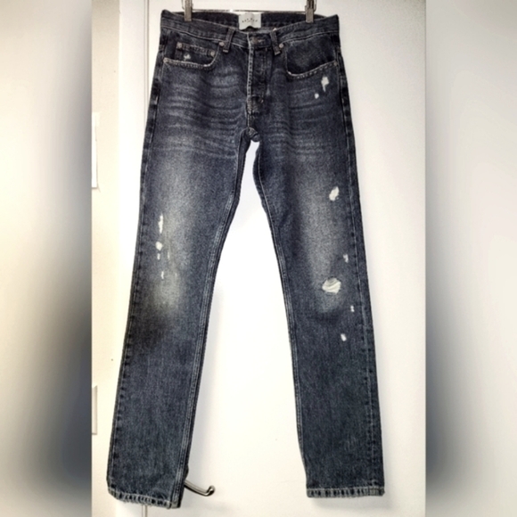 SANDRO PARIS Distressed Droit Washed Slim Fit Jeans in Blue Vintage Size 32 - Picture 1 of 13